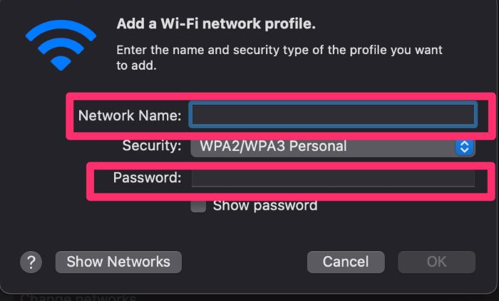 change wifi password mac os x